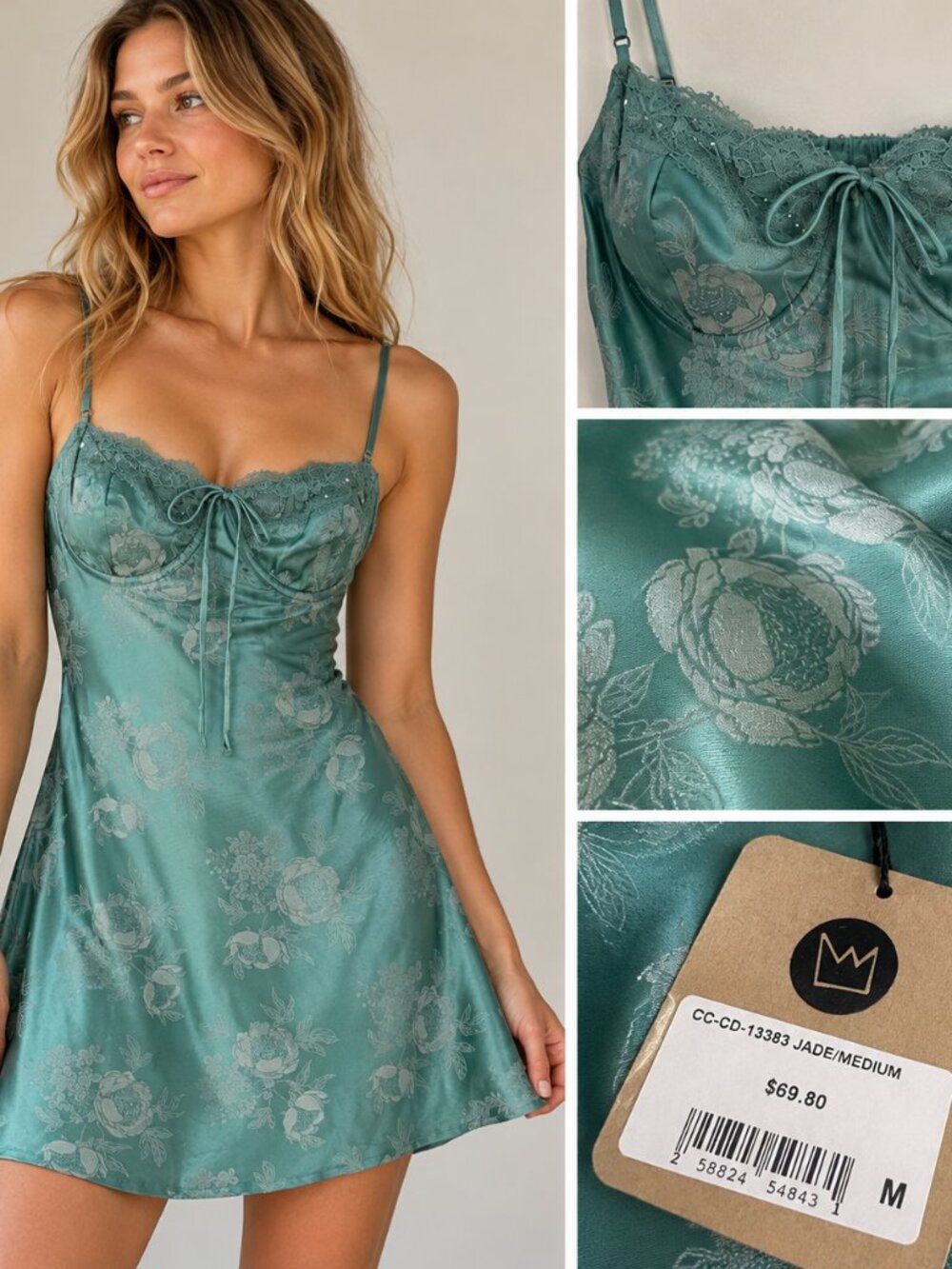 Gabriel & Kate Jade Floral Satin Corset Mini Dress Coquette NWT M